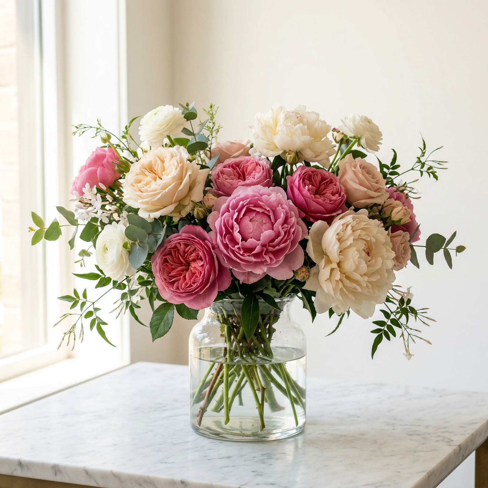 Garden rose and peony arrangement